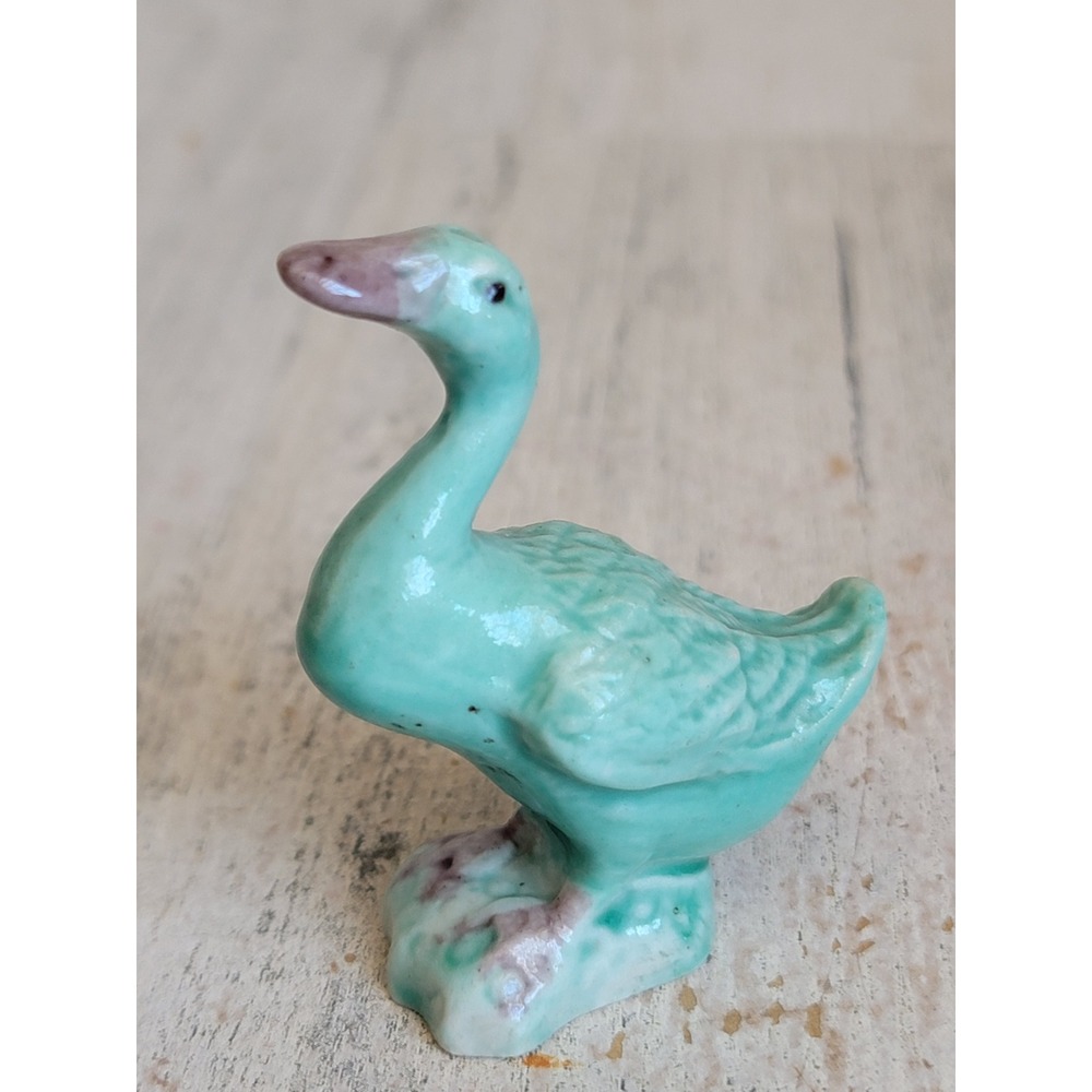 Vintage blue teal goose Bird duck mini farm home decor figure ceramic unique